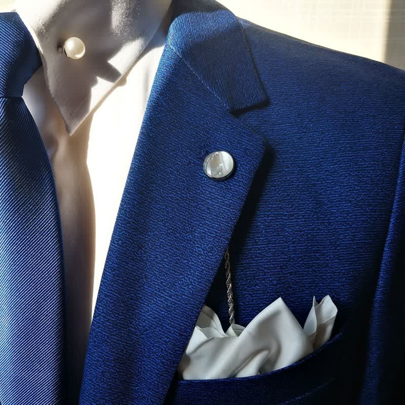 Men's Natural Seashell Lapel Chain Suit Brooch with Hanging Chain - Silver - image 0