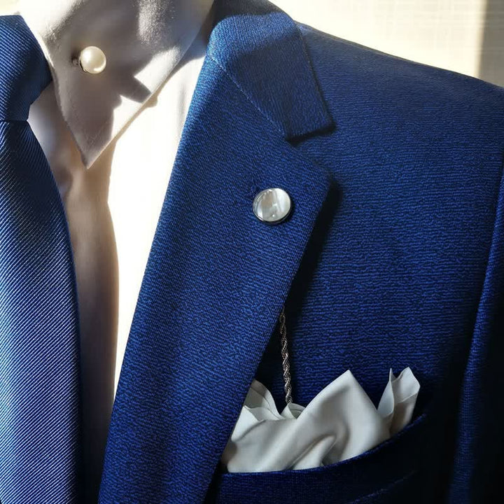 Men's Natural Seashell Lapel Chain Suit Brooch with Hanging Chain - Silver - image 0