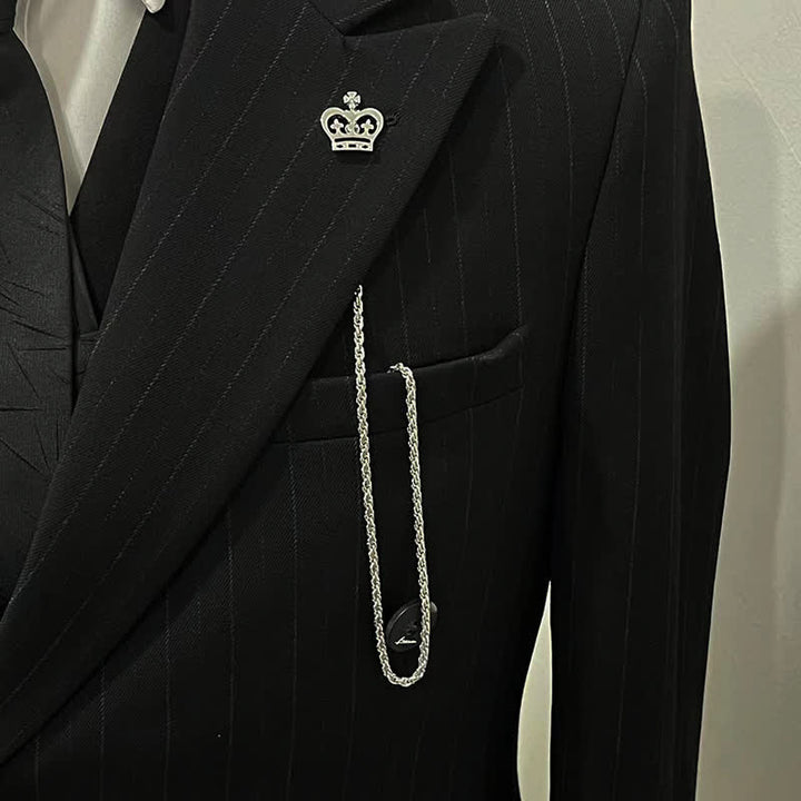 Men's Shirt Tuxedo Stud Lapel Chain Suit Brooch with Hanging Chain