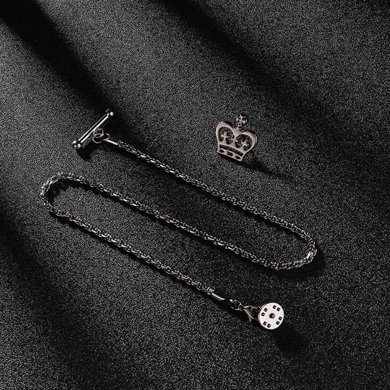 Men's Shirt Tuxedo Stud Lapel Chain Suit Brooch with Hanging Chain - Crown - Gray - image 6