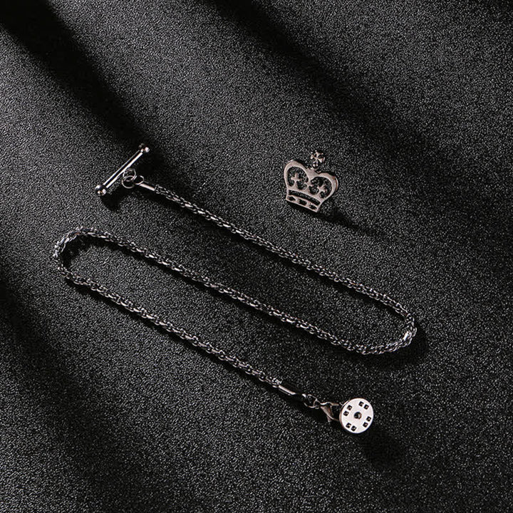 Men's Shirt Tuxedo Stud Lapel Chain Suit Brooch with Hanging Chain - Crown - Gray - image 6
