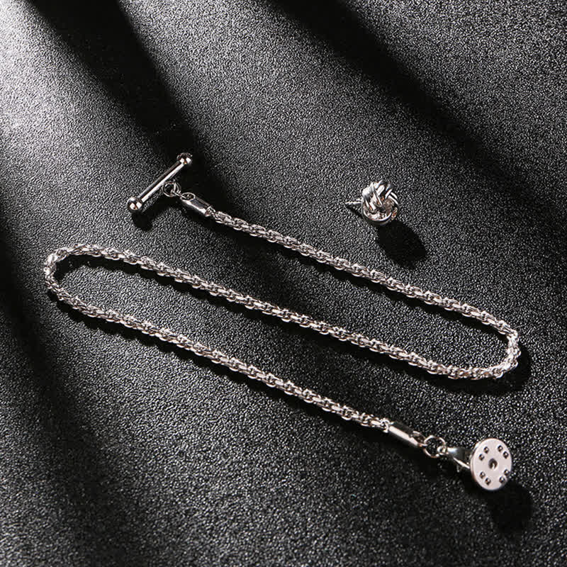 Men's Shirt Tuxedo Stud Lapel Chain Suit Brooch with Hanging Chain - Lucky Knot - Silver - image 7