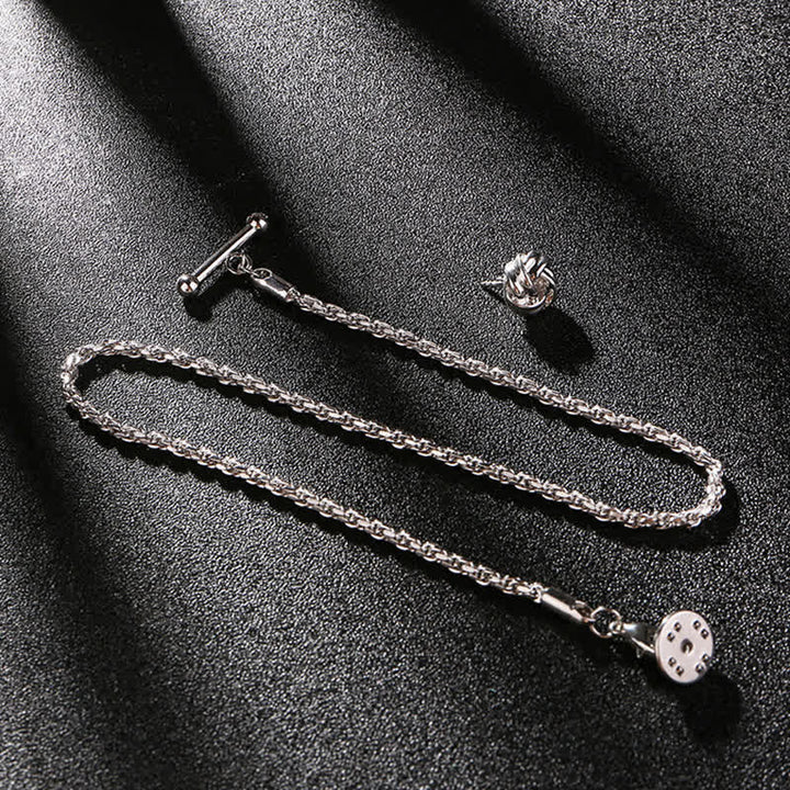 Men's Shirt Tuxedo Stud Lapel Chain Suit Brooch with Hanging Chain - Lucky Knot - Silver - image 7
