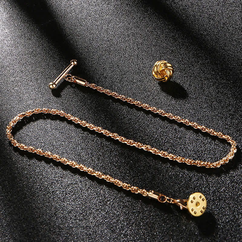 Men's Shirt Tuxedo Stud Lapel Chain Suit Brooch with Hanging Chain - Lucky Knot - Gold - image 9