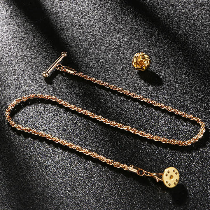 Men's Shirt Tuxedo Stud Lapel Chain Suit Brooch with Hanging Chain - Lucky Knot - Gold - image 9