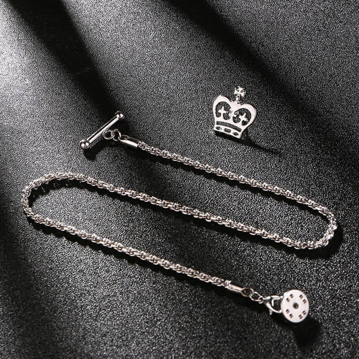 Men's Shirt Tuxedo Stud Lapel Chain Suit Brooch with Hanging Chain - Crown - Silver - image 1