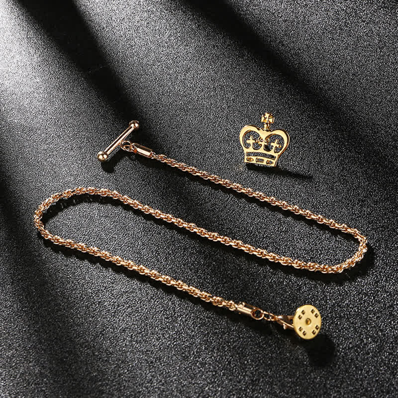 Men's Shirt Tuxedo Stud Lapel Chain Suit Brooch with Hanging Chain - Crown - Gold - image 5