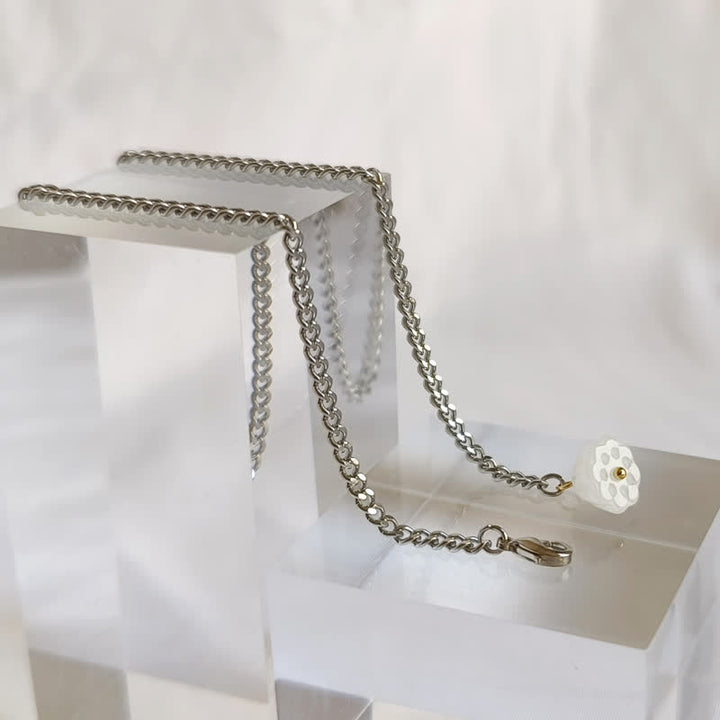 Men's 18K Gold-Plated Natural Stone Lapel Chain Suit Brooch with Hanging Chain - White Lotus - Silver - image 7