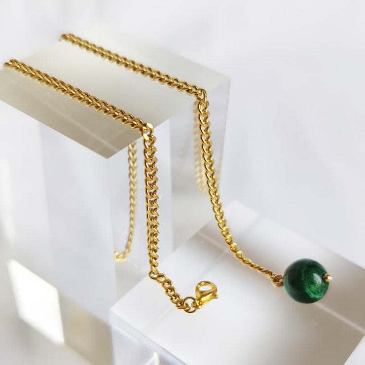 Men's 18K Gold-Plated Natural Stone Lapel Chain Suit Brooch with Hanging Chain - Emerald - Gold - image 1