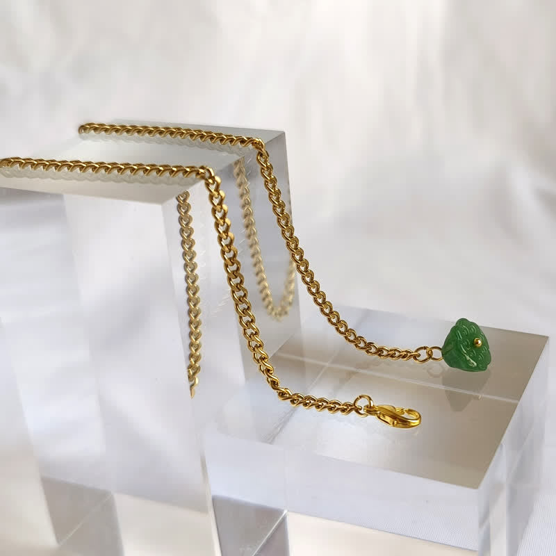 Men's 18K Gold-Plated Natural Stone Lapel Chain Suit Brooch with Hanging Chain - Green Lotus - Gold - image 11