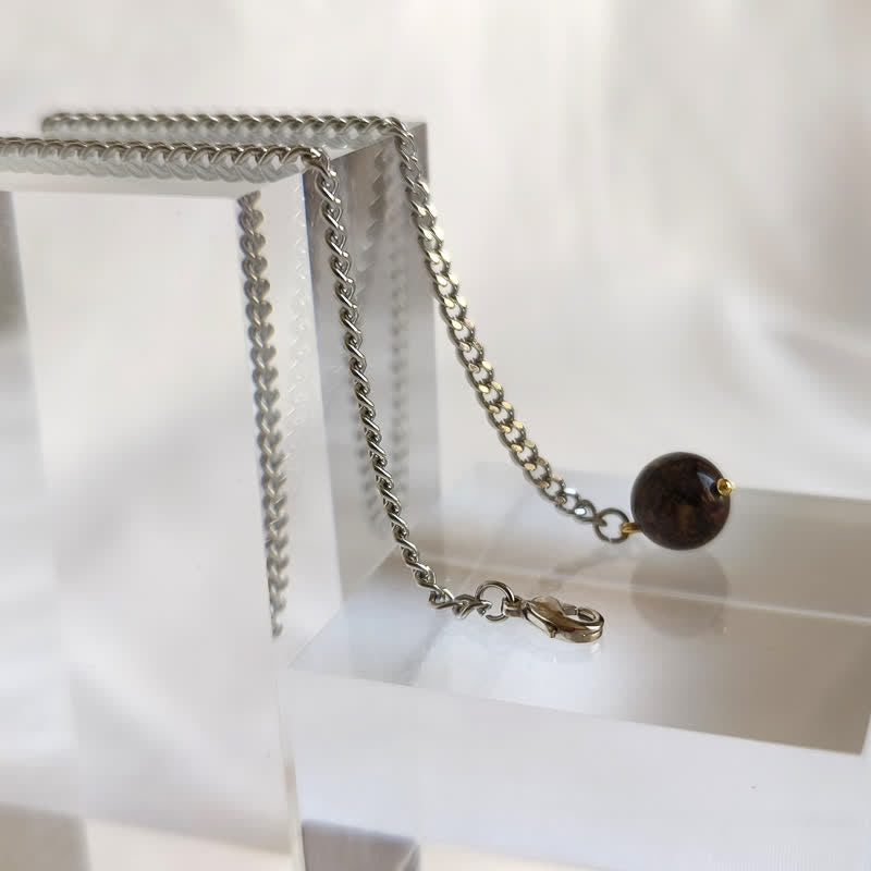 Men's 18K Gold-Plated Natural Stone Lapel Chain Suit Brooch with Hanging Chain - Brown Stone - Silver - image 10