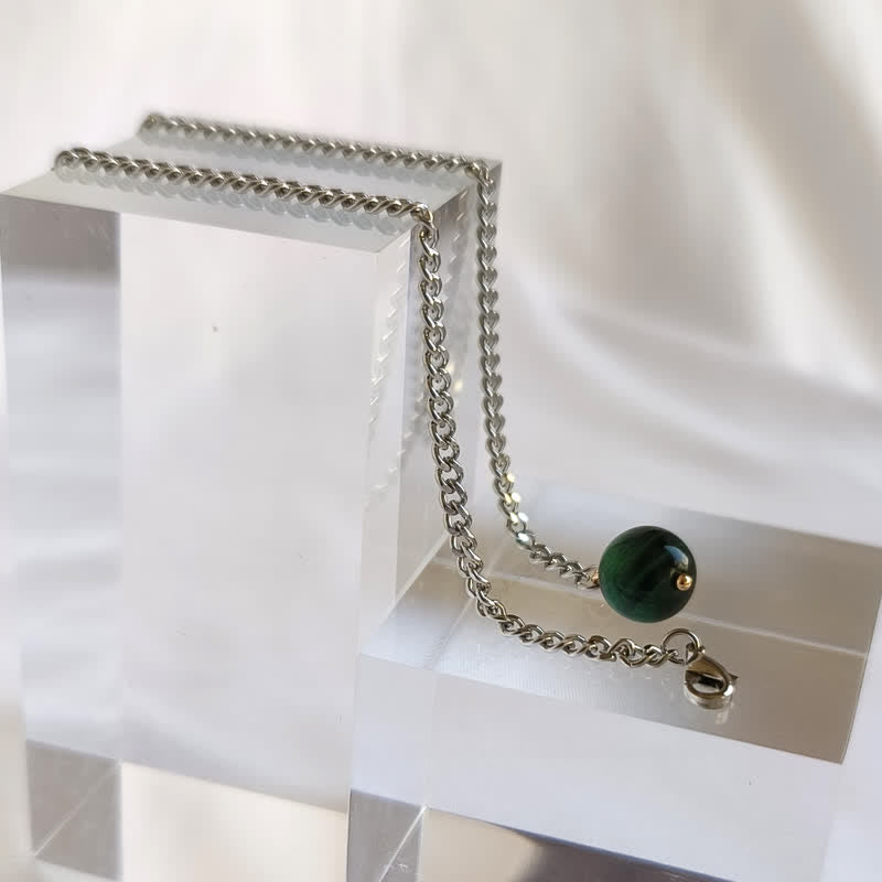 Men's 18K Gold-Plated Natural Stone Lapel Chain Suit Brooch with Hanging Chain - Emerald - Silver - image 4