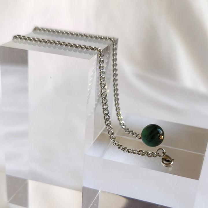 Men's 18K Gold-Plated Natural Stone Lapel Chain Suit Brooch with Hanging Chain - Emerald - Silver - image 4