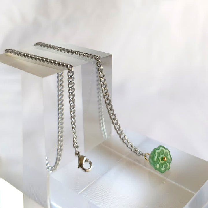 Men's 18K Gold-Plated Natural Stone Lapel Chain Suit Brooch with Hanging Chain - Green Lotus - Silver - image 13