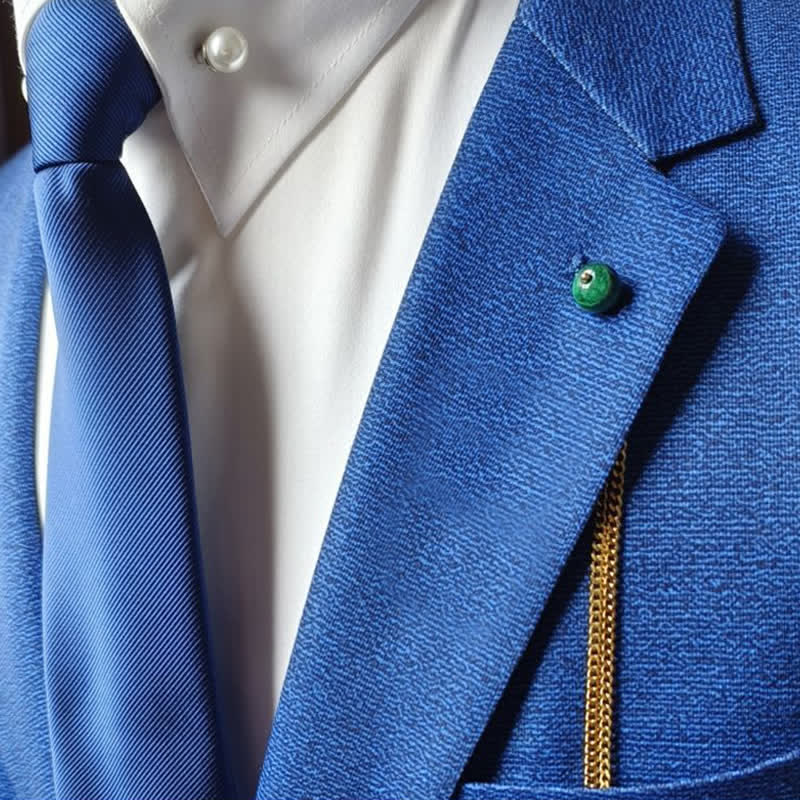 Men's 18K Gold-Plated Natural Stone Lapel Chain Suit Brooch with Hanging Chain - image 3