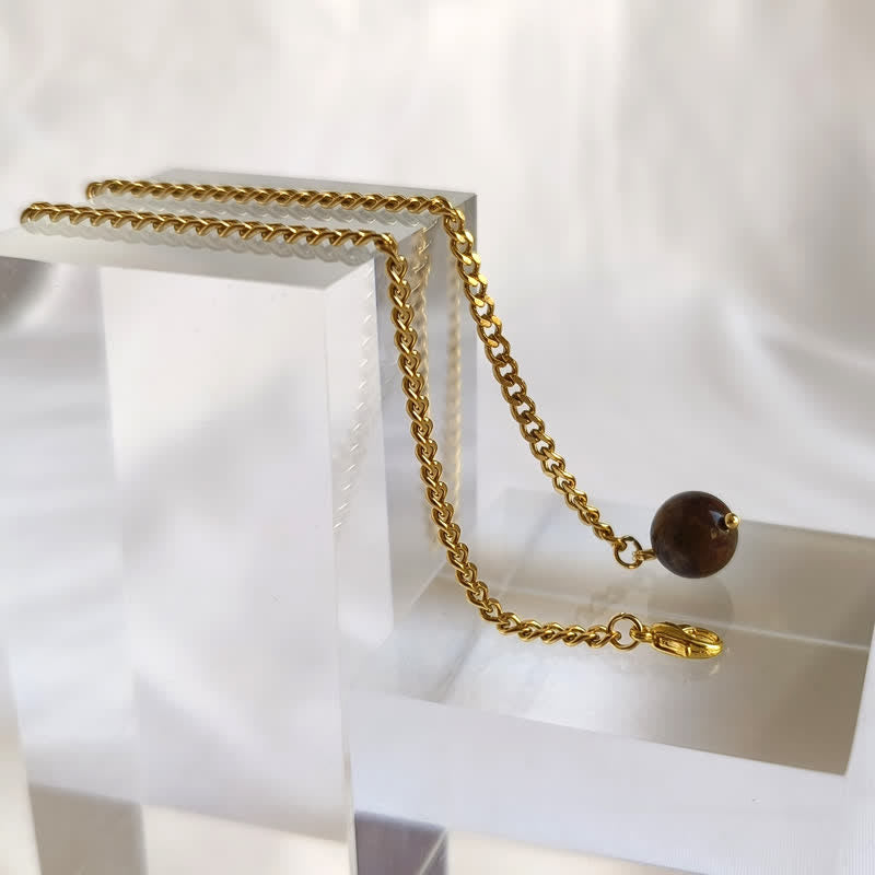 Men's 18K Gold-Plated Natural Stone Lapel Chain Suit Brooch with Hanging Chain - Brown Stone - Gold - image 8