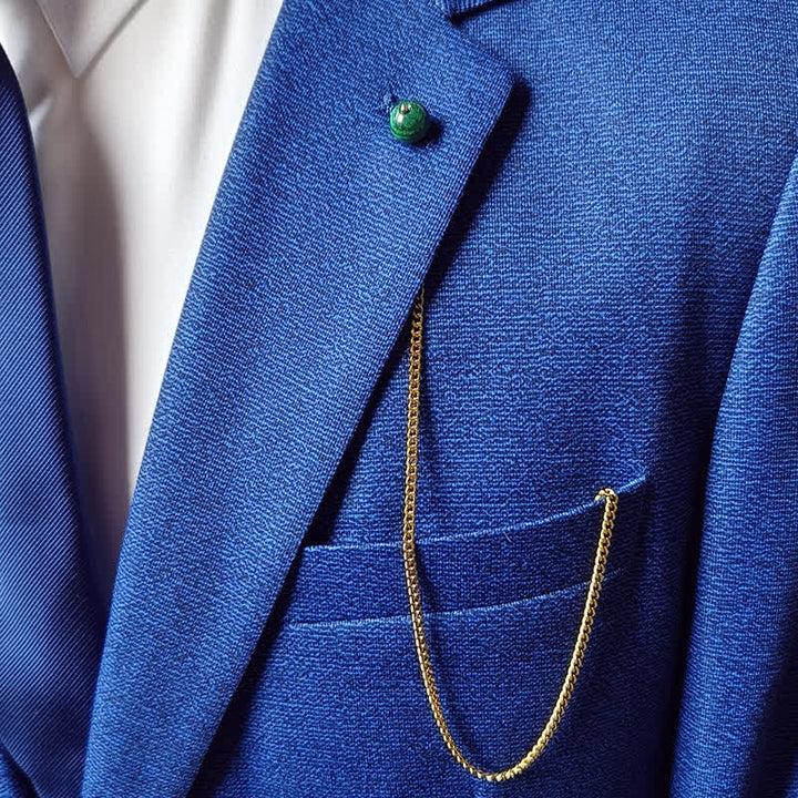 Men's 18K Gold-Plated Natural Stone Lapel Chain Suit Brooch with Hanging Chain - image 0