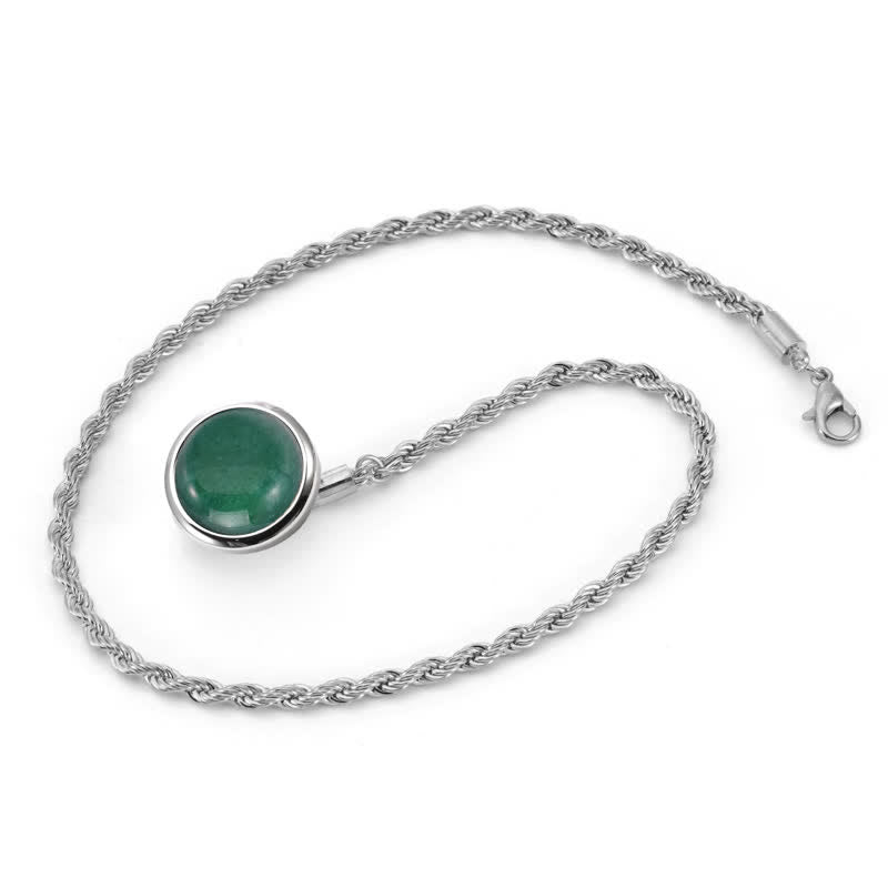 Men's Classic Natural Gemstone Lapel Chain Suit Brooch With Hanging Chain - Green & Silver - image 10