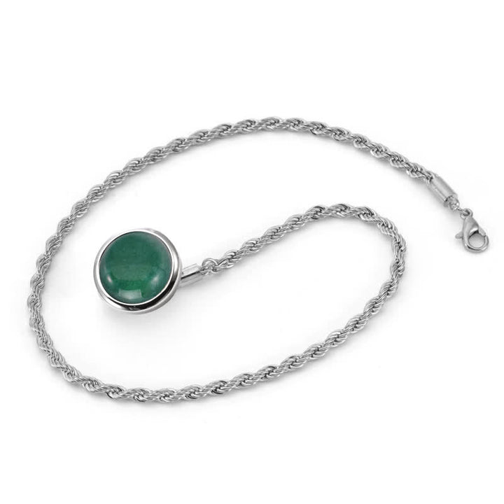 Men's Classic Natural Gemstone Lapel Chain Suit Brooch With Hanging Chain - Green & Silver - image 10