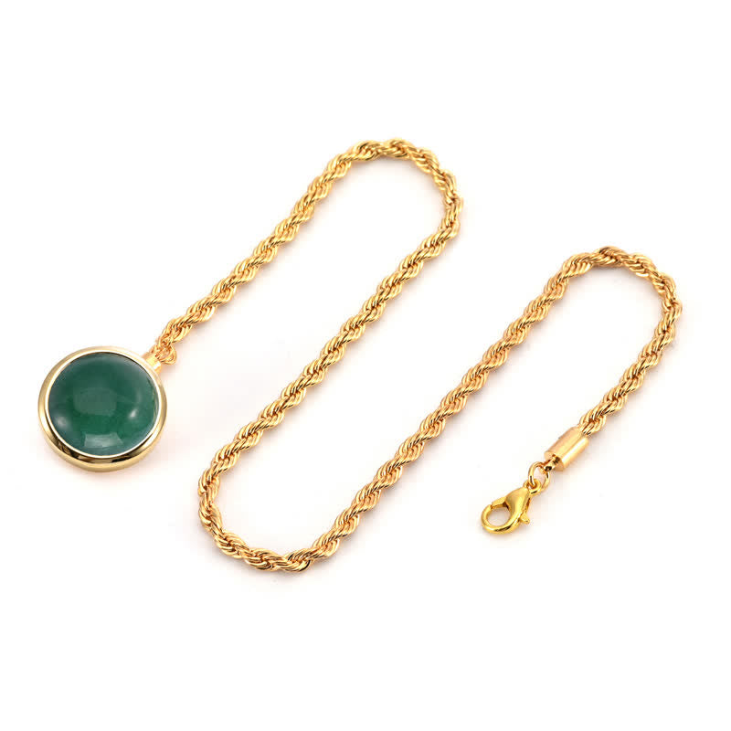 Men's Classic Natural Gemstone Lapel Chain Suit Brooch With Hanging Chain - Green & Gold - image 9