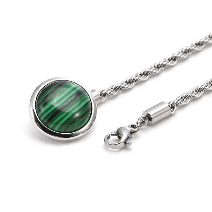 Men's Classic Natural Gemstone Lapel Chain Suit Brooch With Hanging Chain - Malachite & Silver - image 7