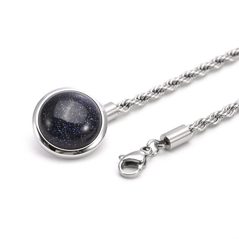 Men's Classic Natural Gemstone Lapel Chain Suit Brooch With Hanging Chain - Black & Silver - image 3