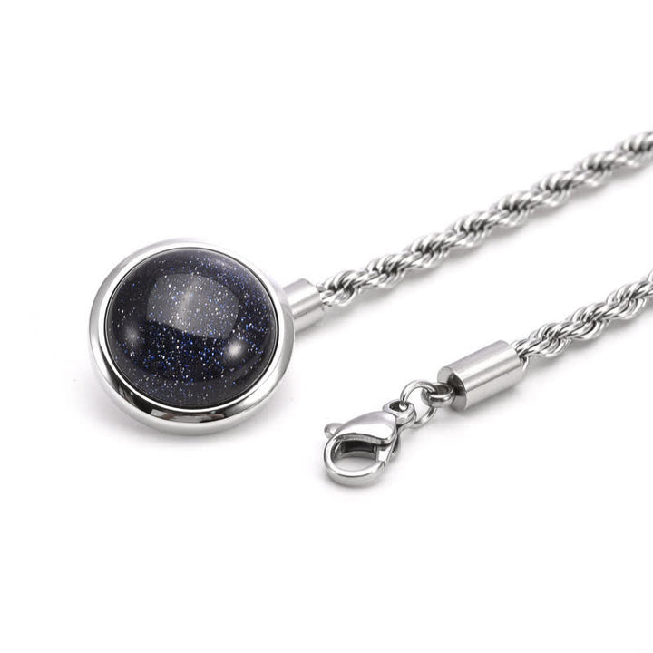 Men's Classic Natural Gemstone Lapel Chain Suit Brooch With Hanging Chain - Black & Silver - image 3