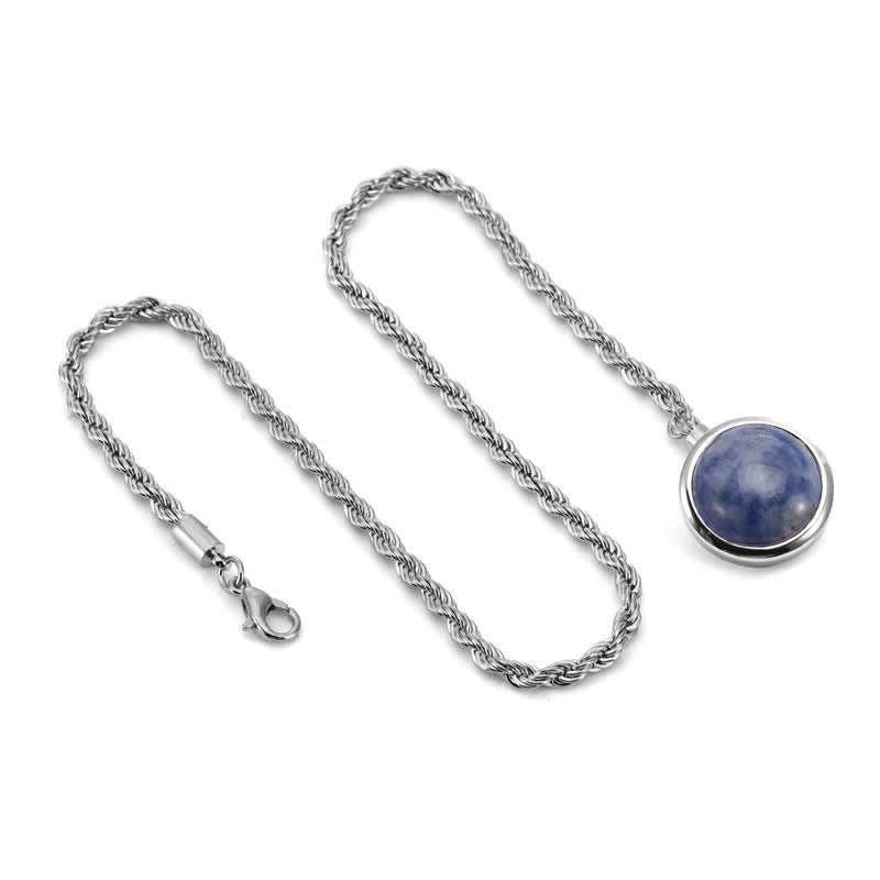 Men's Classic Natural Gemstone Lapel Chain Suit Brooch With Hanging Chain - Navy & Silver - image 11