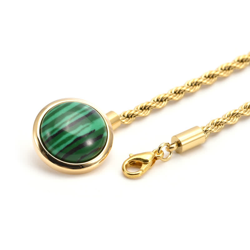 Men's Classic Natural Gemstone Lapel Chain Suit Brooch With Hanging Chain - Malachite & Gold - image 5