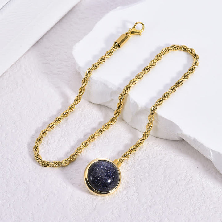 Men's Classic Natural Gemstone Lapel Chain Suit Brooch With Hanging Chain - Black & Gold - image 1