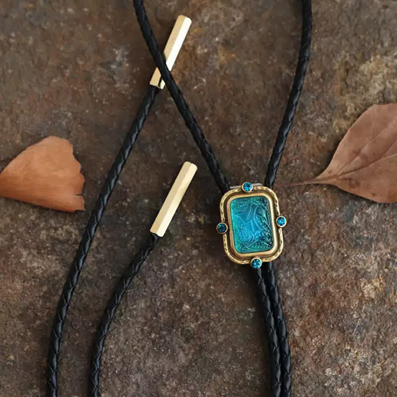 Blue & Green Seascape Retro Palace Style Bolo Tie