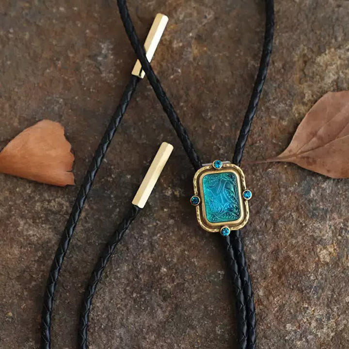 Blue & Green Seascape Retro Palace Style Bolo Tie