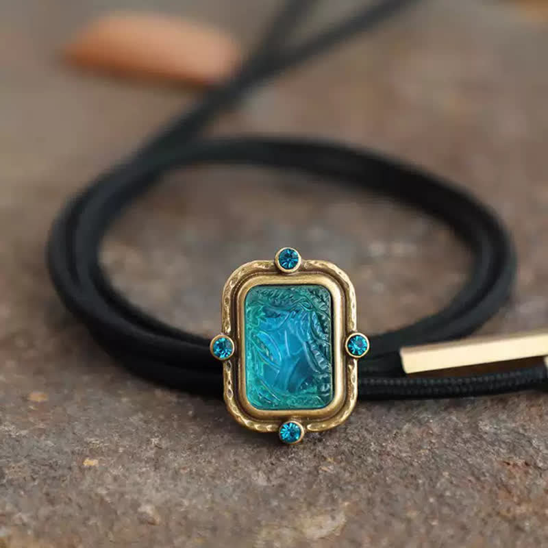 Blue & Green Seascape Retro Palace Style Bolo Tie - Rope - image 0