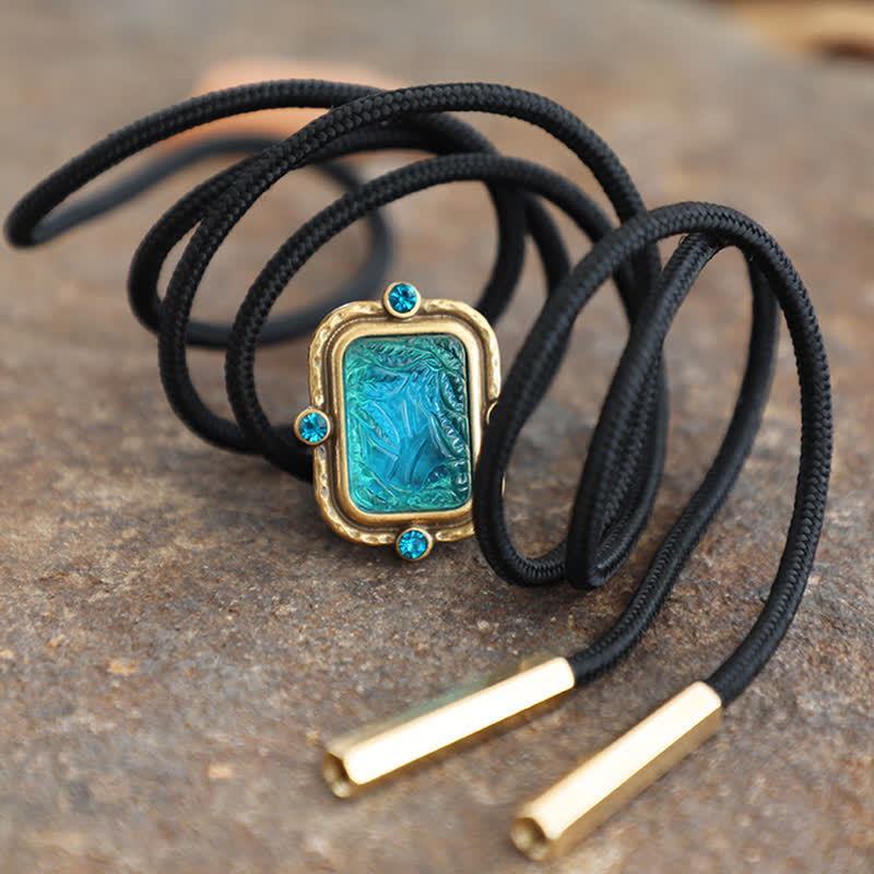 Blue & Green Seascape Retro Palace Style Bolo Tie - image 1
