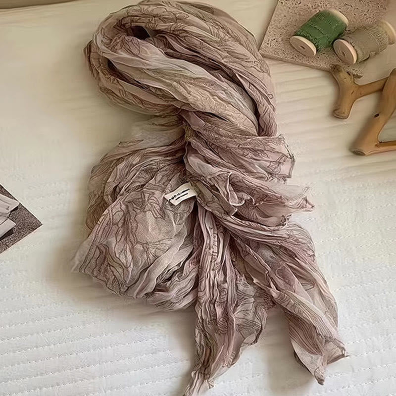 Women's Floral Print Lightweight Cotton Linen Thin Scarf - Coffee - image 1