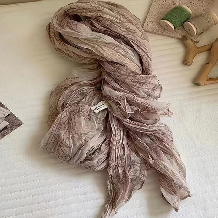 Women's Floral Print Lightweight Cotton Linen Thin Scarf - Coffee - image 1