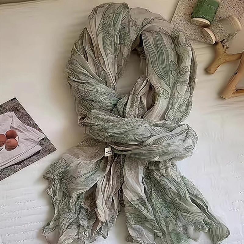 Women's Floral Print Lightweight Cotton Linen Thin Scarf