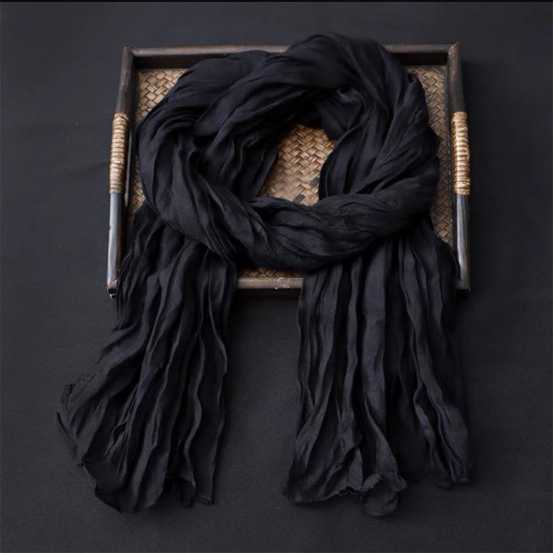 Women's Retro Solid Color Cotton Linen Thin Scarf - Black - image 2