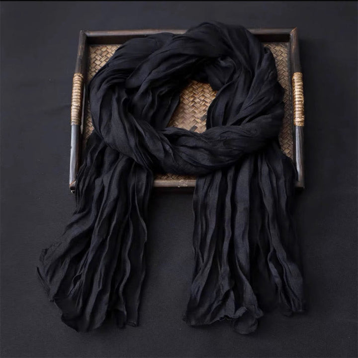 Women's Retro Solid Color Cotton Linen Thin Scarf - Black - image 2
