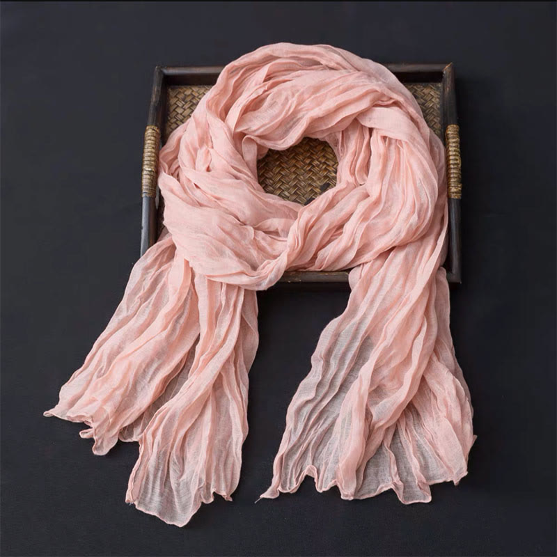Women's Retro Solid Color Cotton Linen Thin Scarf - Pink - image 9