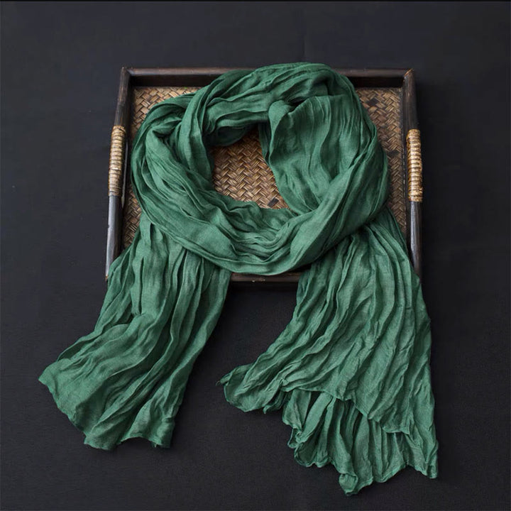 Women's Retro Solid Color Cotton Linen Thin Scarf - Green - image 3