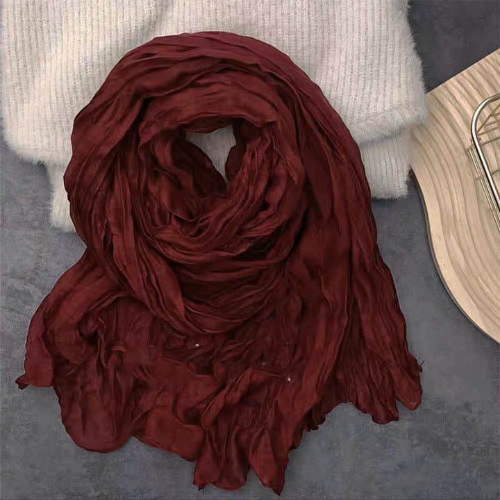 Women's Retro Solid Color Cotton Linen Thin Scarf - Wine Red - image 13