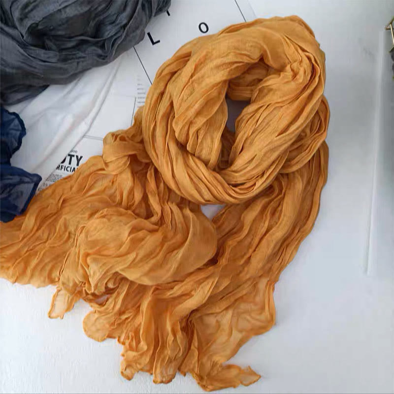 Women's Retro Solid Color Cotton Linen Thin Scarf - Yellow - image 14