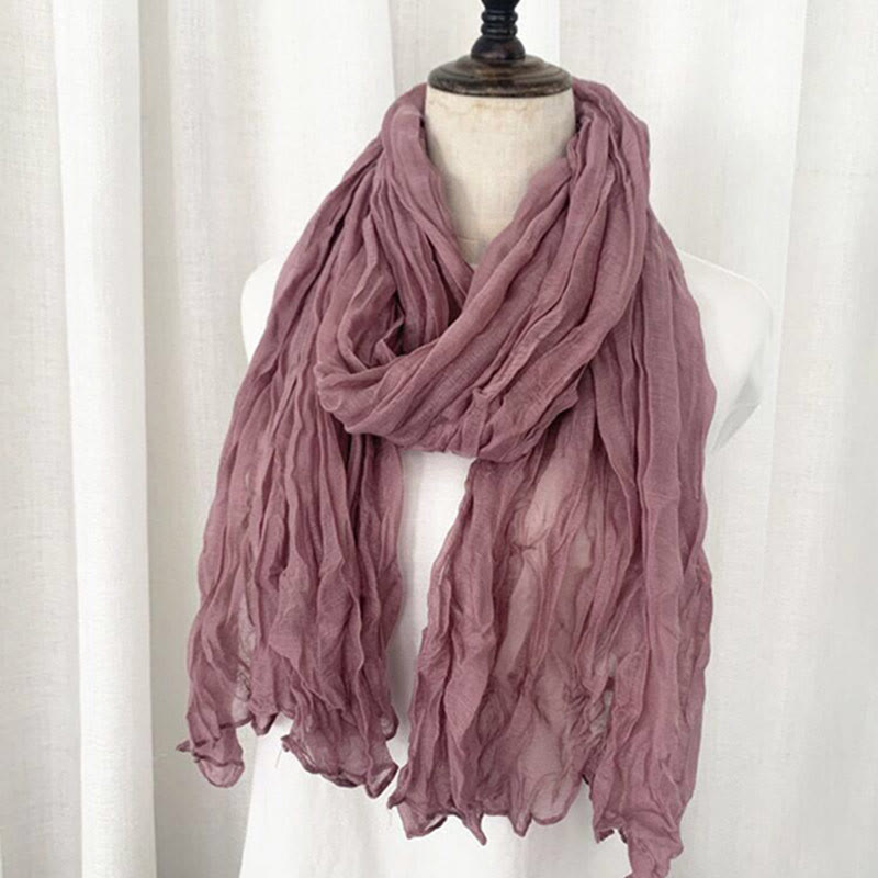 Women's Retro Solid Color Cotton Linen Thin Scarf - Dark Pink - image 15