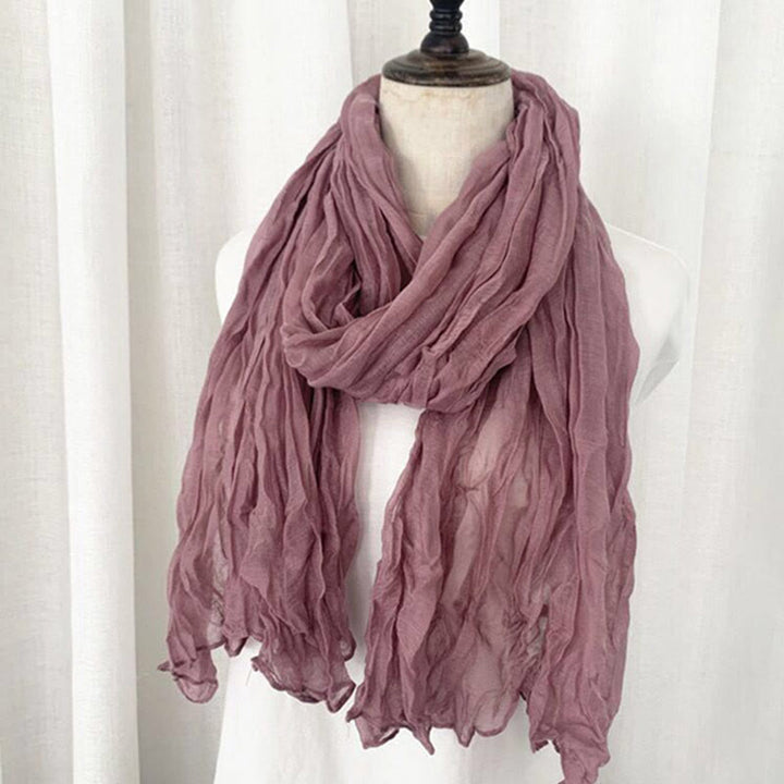 Women's Retro Solid Color Cotton Linen Thin Scarf - Dark Pink - image 15
