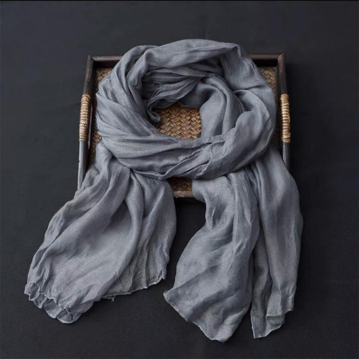 Women's Retro Solid Color Cotton Linen Thin Scarf - Gray - image 1