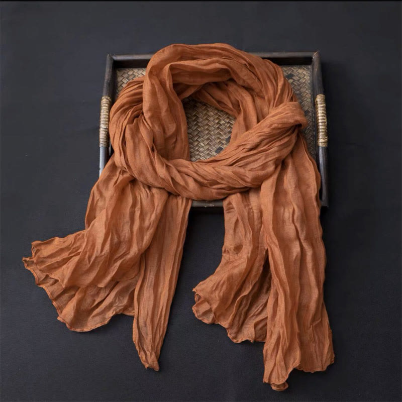 Women's Retro Solid Color Cotton Linen Thin Scarf - Orange - image 6