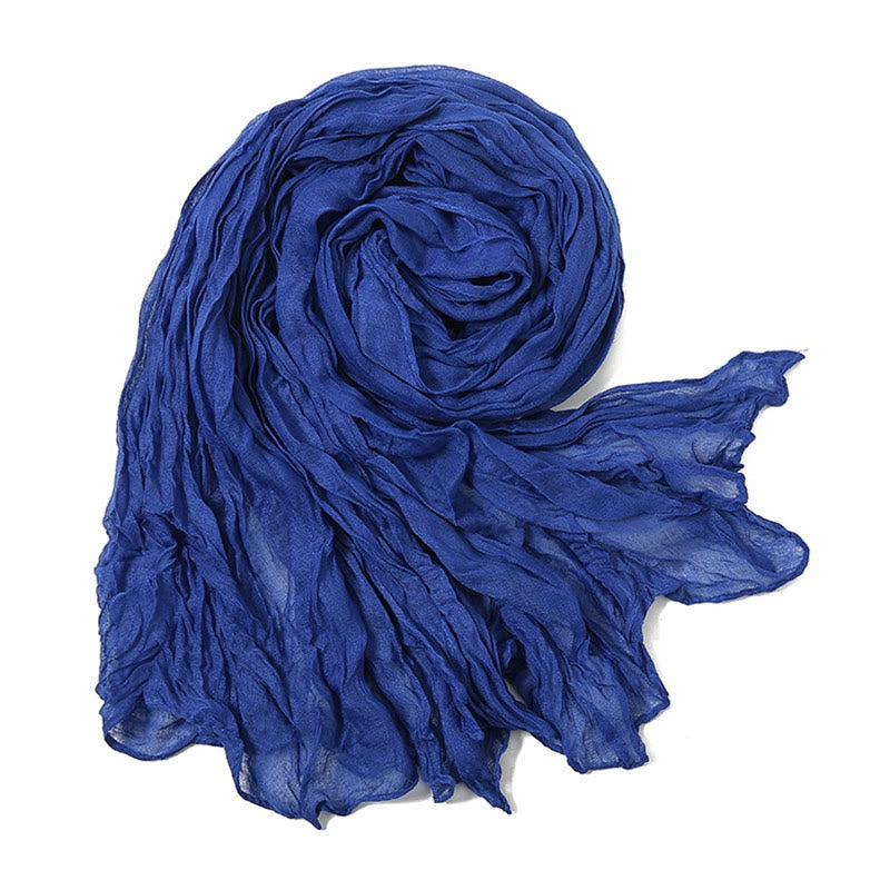 Women's Retro Solid Color Cotton Linen Thin Scarf - Blue - image 10