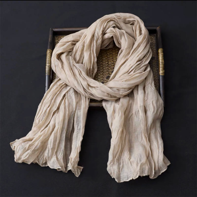Women's Retro Solid Color Cotton Linen Thin Scarf - Beige - image 0