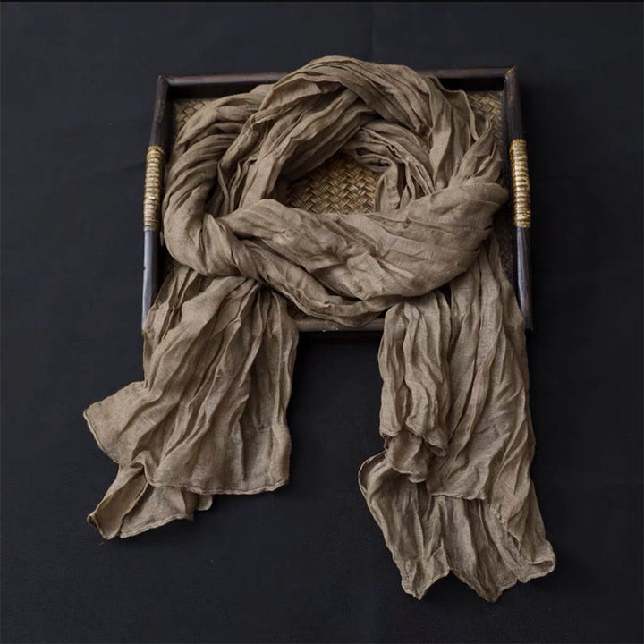Women's Retro Solid Color Cotton Linen Thin Scarf - Khaki - image 11